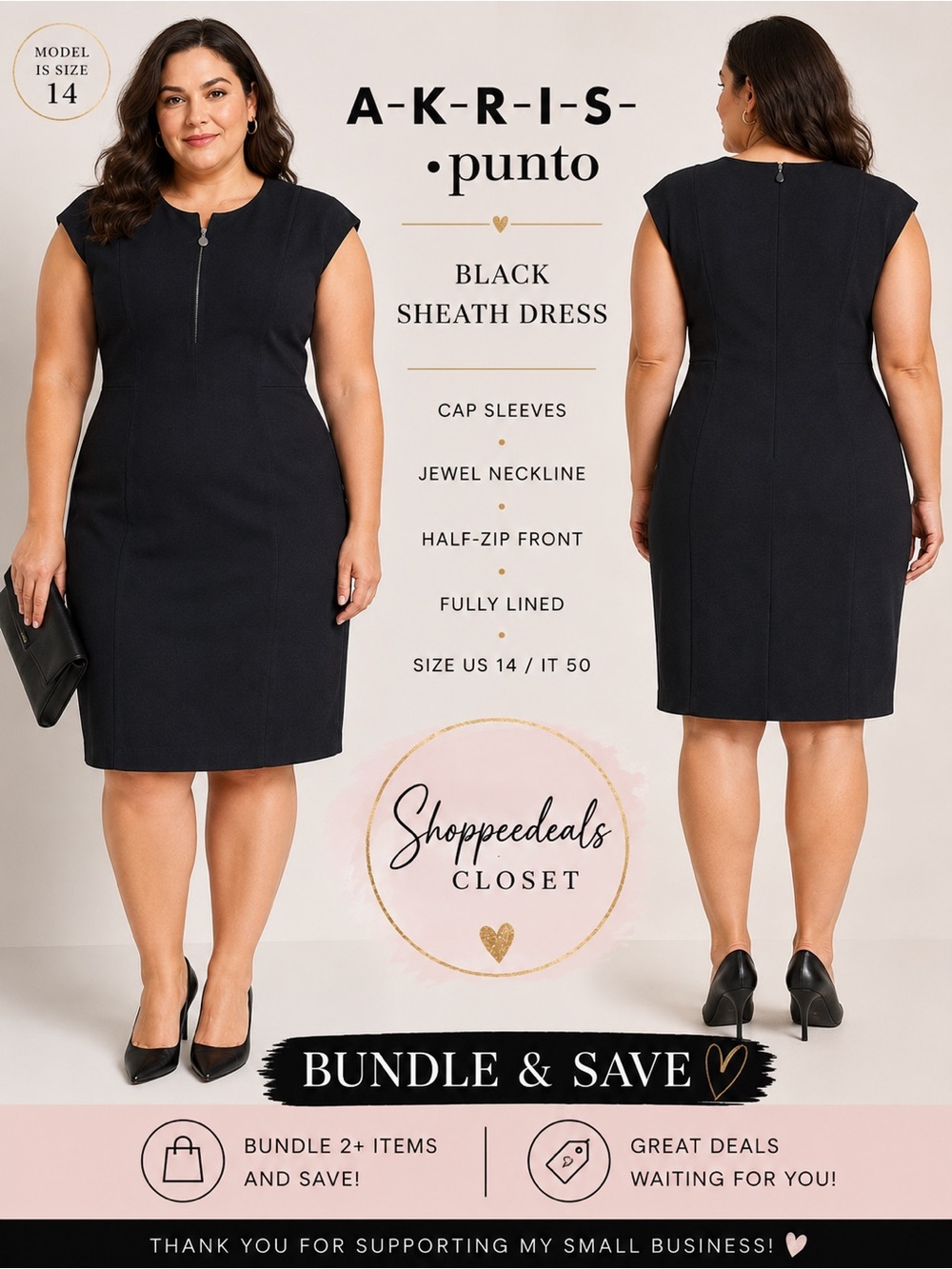 Akris Punto Black Cap Sleeve Sheath Dress – Half Zip Front – Fully Lined –